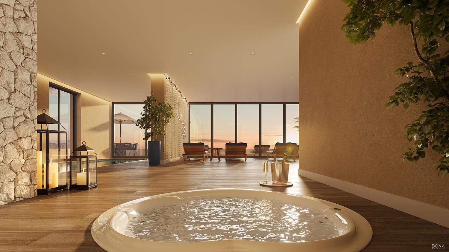 Spa com hidromassagem e iluminação cênica