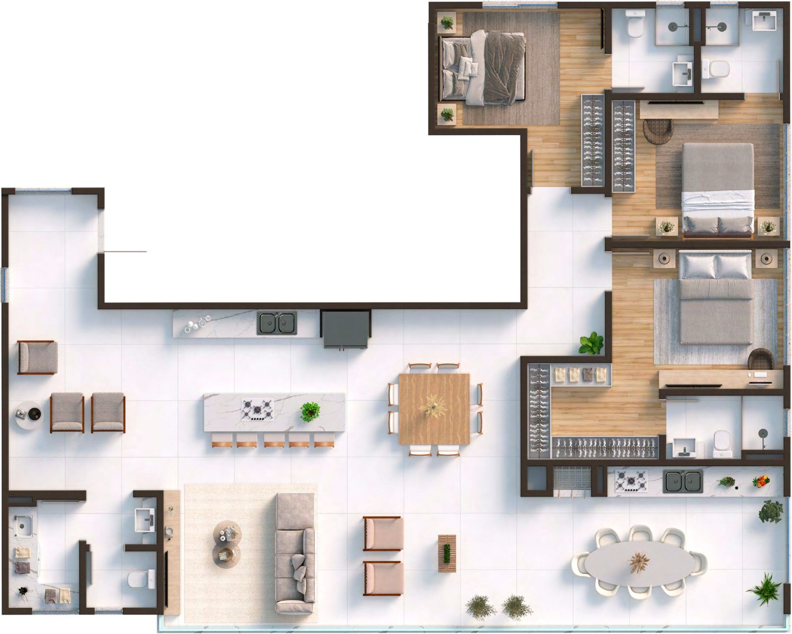 Planta do apartamento Tipo 01 do Infinity Sea and Sky
