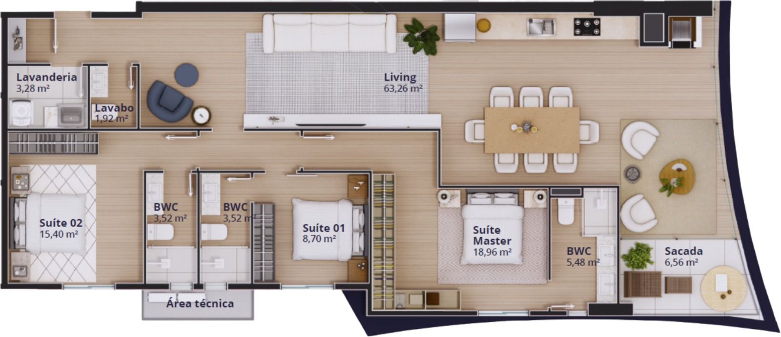 Planta do apartamento Tipo 1 do Itajuba Boulevard