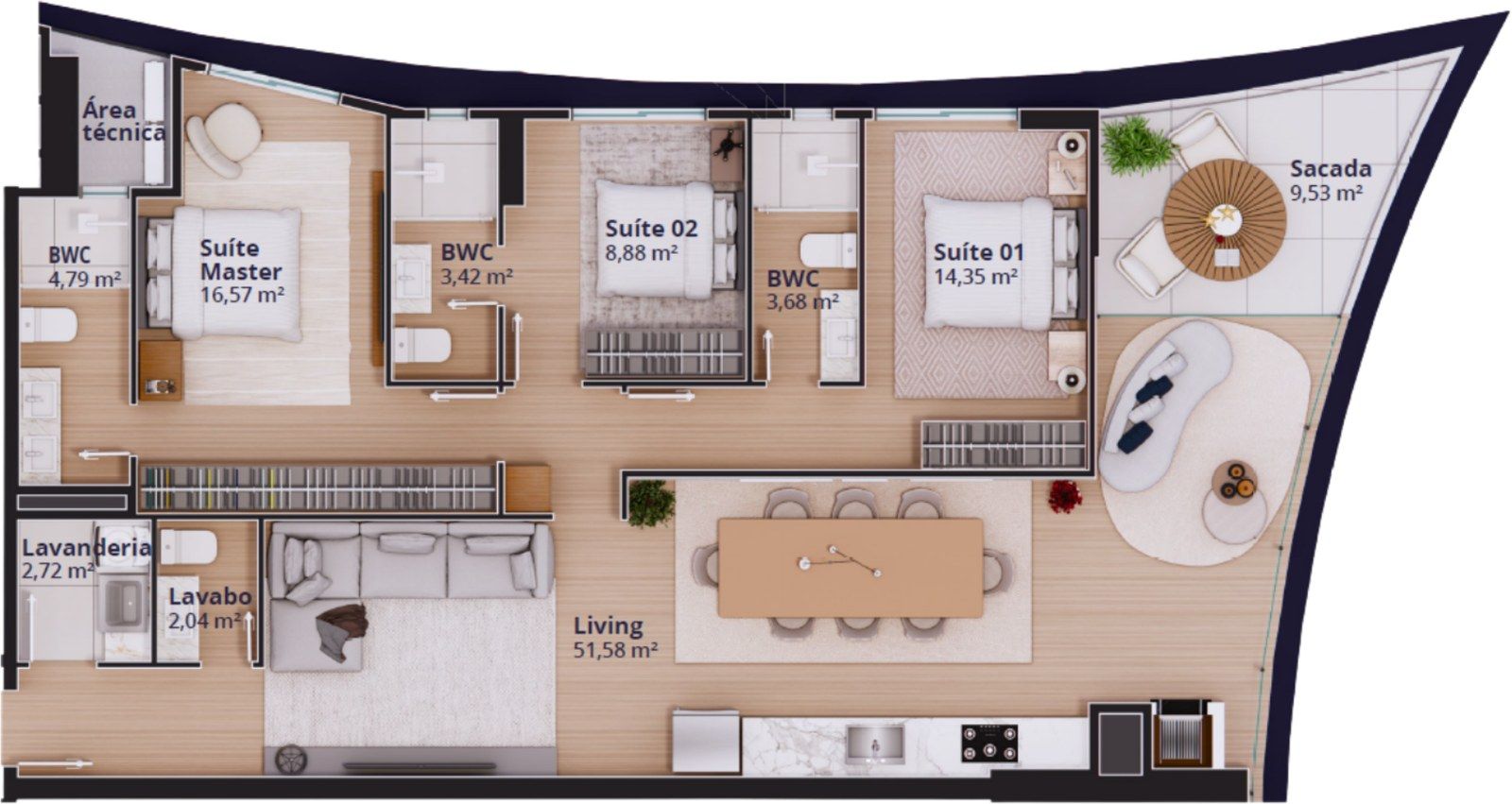 Planta do apartamento Tipo 2 do Itajuba Boulevard