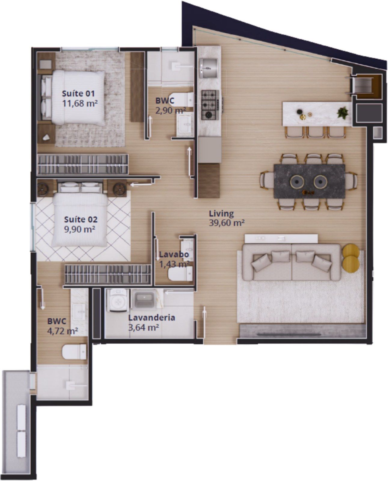 Planta do apartamento Tipo 3 do Itajuba Boulevard